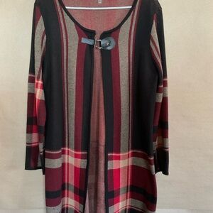 Kasper Red and Black Knit Cardigan. Duster length. Size M sweater coat
